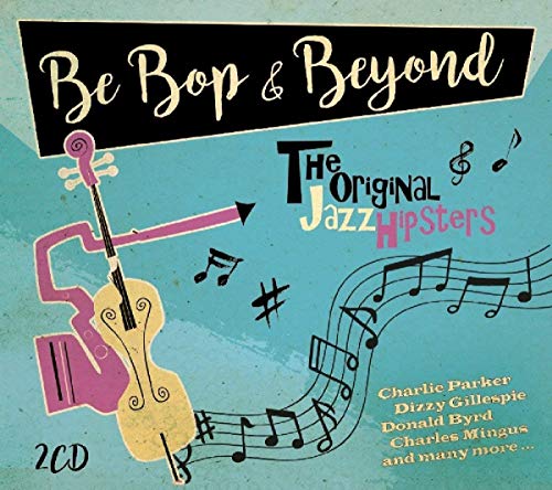 "CD cover art with blue background, double bass, and musical notes, titled 'Be Bop & Beyond'."