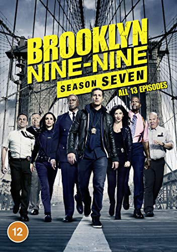 "Brooklyn Nine-Nine Season 7 DVD cover featuring the main cast in front of a bridge."