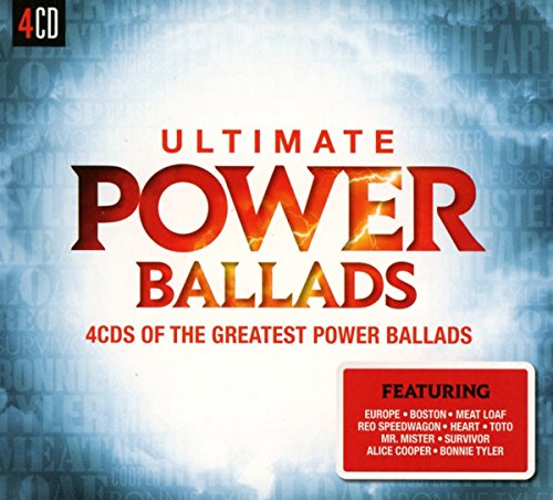 "CD cover with 'Ultimate Power Ballads' title, red and orange text on blue background."