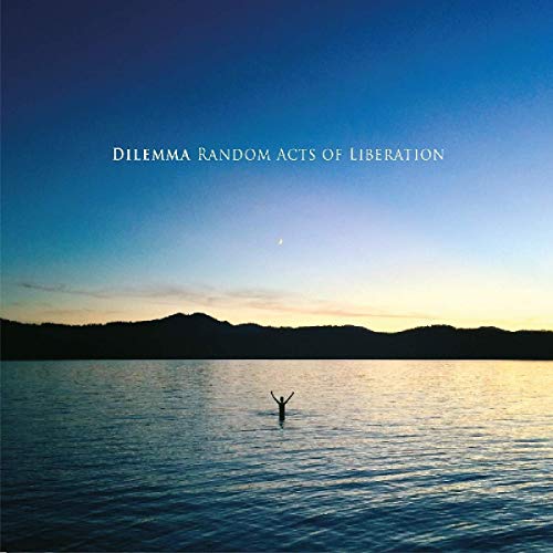 "Album cover with a person standing in water, arms raised, at dusk."