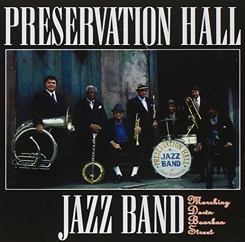 "CD cover featuring a photo of the Preservation Hall Jazz Band in suits."