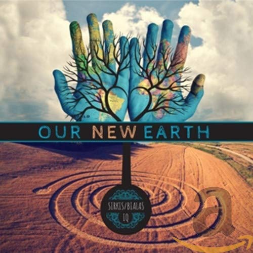 "Album cover with hands holding a tree, 'Our New Earth' text, and plowed field background."