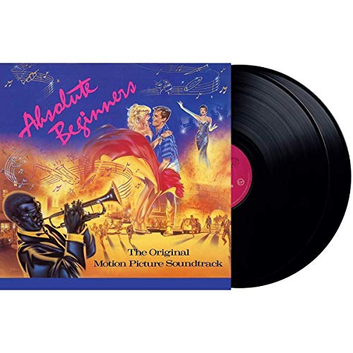 "Album cover with dancing couple, trumpeter, and dancers, on blue and orange background."