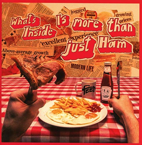 "CD album cover with breakfast scene, red and white checkered tablecloth, and bold text."