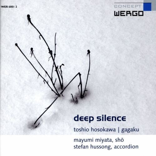 "CD cover with black twigs on a white background and blue text."