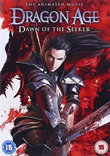 "Animated movie cover featuring a warrior with swords and a dragon in the background."