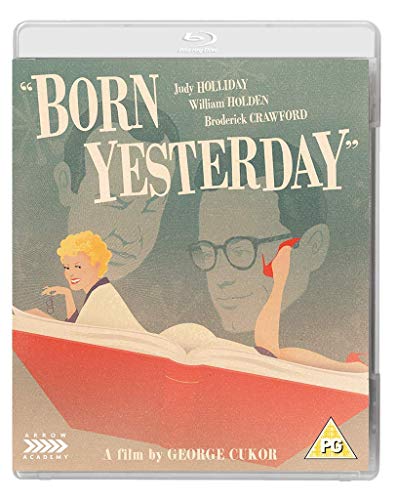 "Blu-ray case with cartoon cover art for 'Born Yesterday' film, featuring a blonde woman."