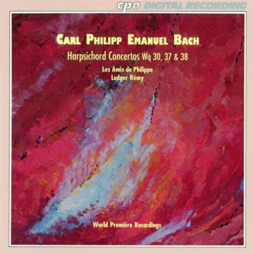 CD cover with abstract red and blue artwork, yellow text, and beige border.
