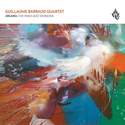 "Album cover with abstract art, white header, and orange and black text."