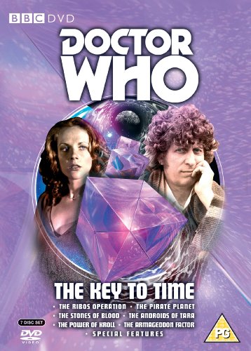 "Doctor Who DVD cover featuring a man and woman with a purple background."