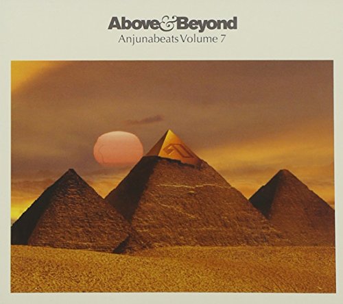 "Album cover featuring three pyramids at sunset with a golden sky and sand."