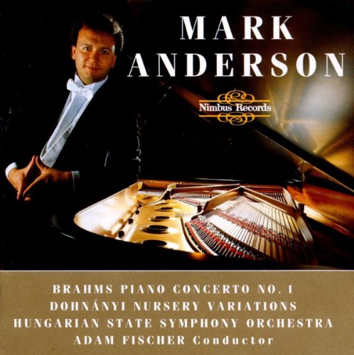"CD cover with pianist Mark Anderson and open piano, names and titles in white text."
