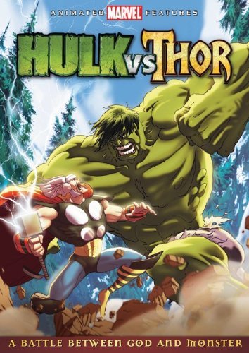DVD cover featuring animated Hulk and Thor in a forest battle scene.