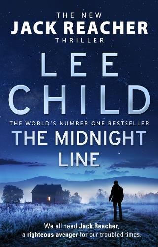 Book cover of "The Midnight Line" by Lee Child, featuring a man in a dark landscape.