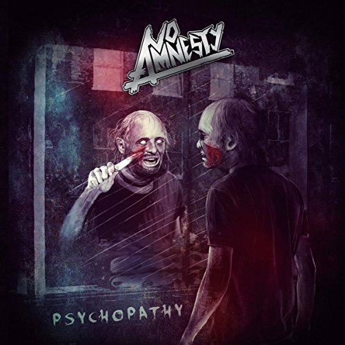 "No Amnesty" CD cover featuring a man slicing his face, with a dark, grungy background.