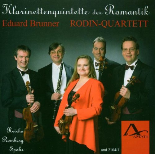 "CD cover featuring five musicians in formal attire holding instruments, with text and logo."