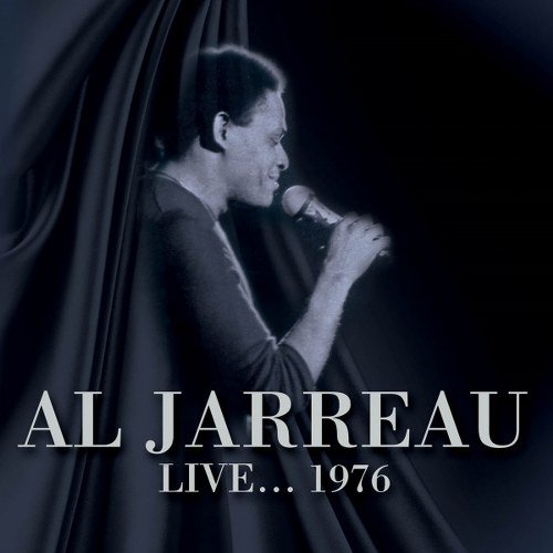 Al Jarreau singing into a microphone, album cover for "Live... 1976".