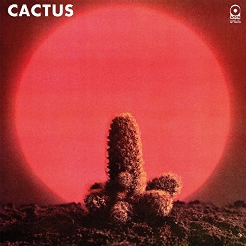 The image shows a vinyl record cover featuring a cactus in front of a red sun.