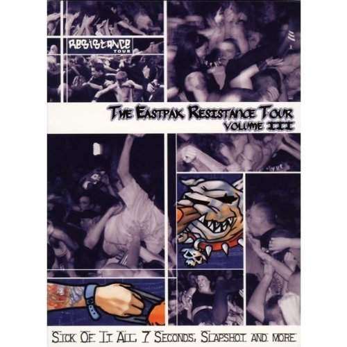 "Image of a DVD cover with a punk concert collage and bold text."