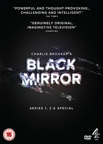 "Black Mirror DVD box set with three discs and shattered mirror cover art."