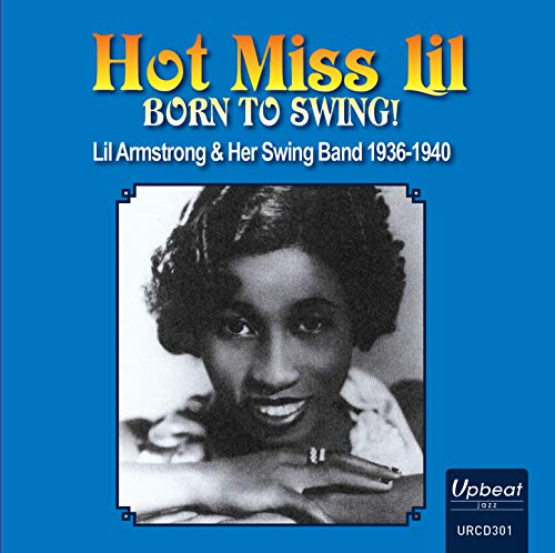 "CD cover with black-and-white portrait of Lil Armstrong on blue background."