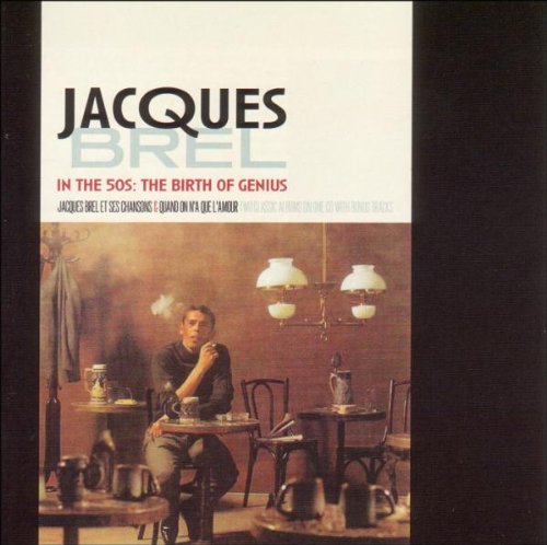 "CD cover featuring a man sitting alone at a table in a dimly lit café."