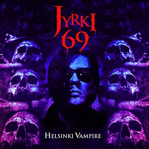 Album cover with a man surrounded by skulls, dark and purple tones, red and white text.