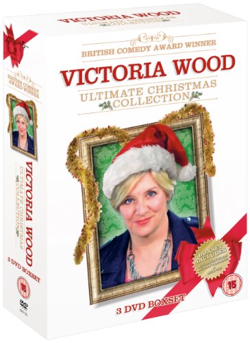 White DVD box set featuring Victoria Wood wearing a Santa hat in a gold frame.