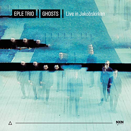 "CD cover with multiple images of Eple Trio band members on a wooden floor."