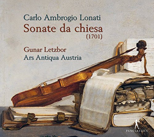 "CD cover featuring a painting of a violin and stacked books."