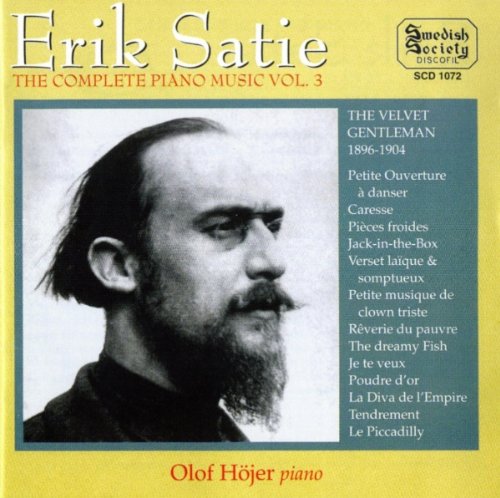 CD cover with Erik Satie's black and white portrait on yellow background.