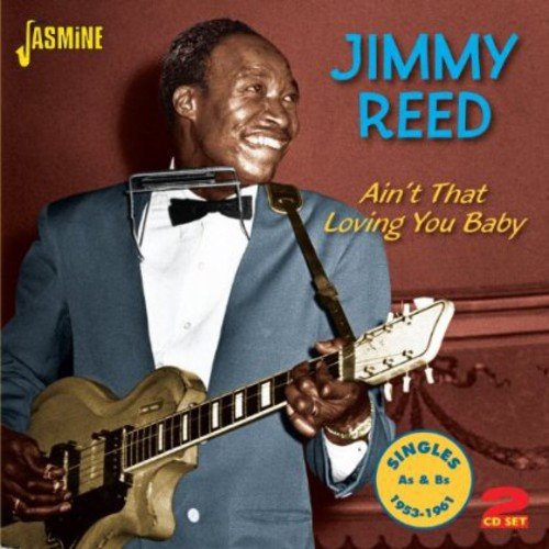 "CD cover featuring Jimmy Reed holding a guitar, wearing a blue suit."