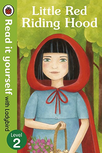 Book cover featuring Little Red Riding Hood holding flowers, wearing a red hooded cape.