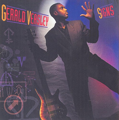 "Album cover with Gerald Veasley holding a bass, wearing a suit, against a blue-purple background."
