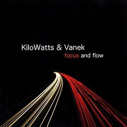 "Album cover with red and white streaks on a black background, titled 'Focus and Flow'."