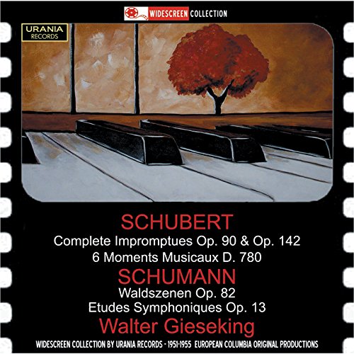 "CD cover with piano keys and red tree painting on black background."