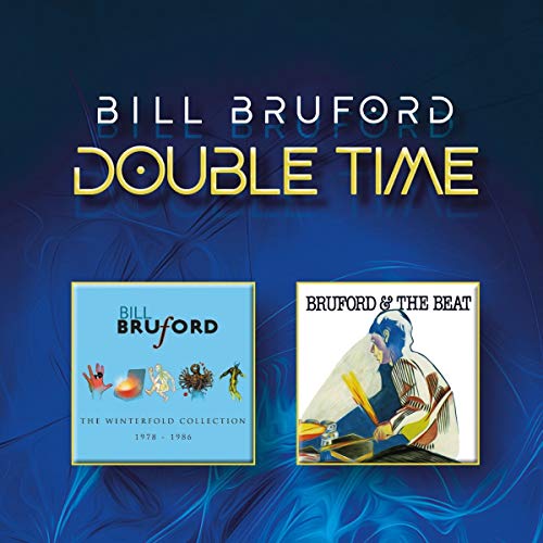 "CD cover with two album artworks on a blue background, titled 'Bill Bruford Double Time'."