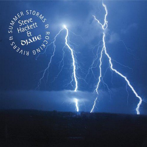 "Album cover with a dark blue sky and bright white lightning bolts."