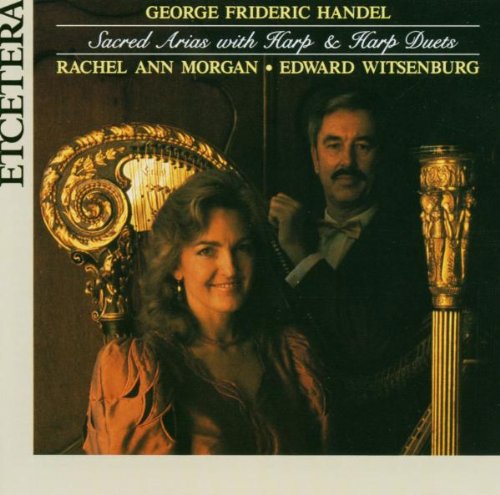 "CD cover featuring a man and woman beside an ornate gold harp."