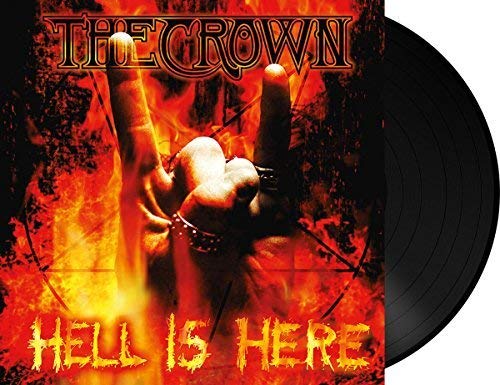Vinyl record with fiery cover art featuring a hand and bold text.