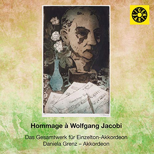 "CD cover with a sepia-toned image of a bust, flowers, and sheet music."