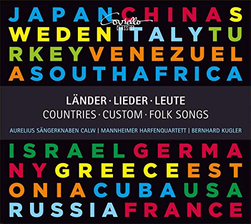 "CD cover with multicolored country names on black background, white text in center."