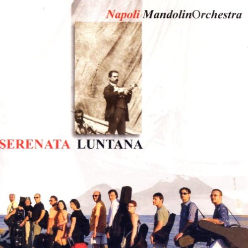 "CD cover featuring Napoli Mandolin Orchestra with a man playing mandolin and group portrait."