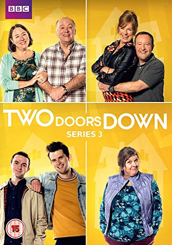 DVD cover for "Two Doors Down - Series 3" featuring five couples against a yellow background.