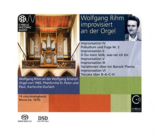 CD cover featuring a pipe organ and Wolfgang Rihm's portrait, with tracklist and labels.