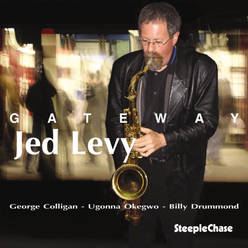 "Album cover featuring a man playing saxophone with blurred background and white text."