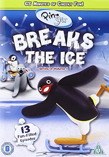 "Penguin DVD cover with cartoon characters ice-skating, titled 'Breaks The Ice'."