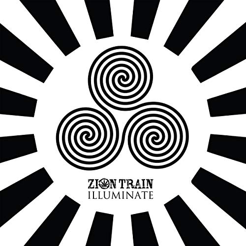 Black and white album cover with spiral design and sunburst pattern around the edge.