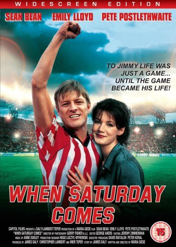 DVD cover for "When Saturday Comes" featuring a man and woman with a soccer stadium.