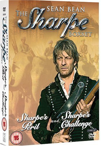 DVD case cover featuring Sean Bean as Sharpe, holding a rifle, with soldiers on horseback.